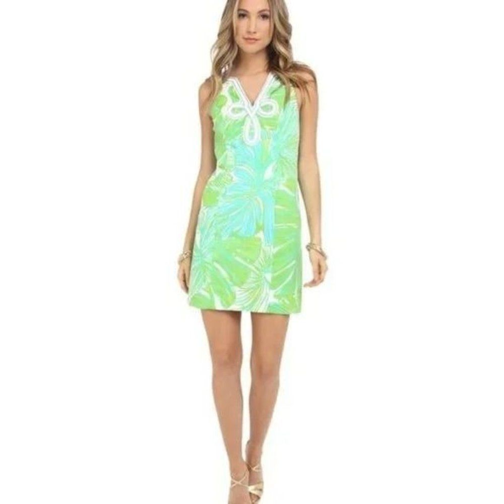 Lilly Pulitzer Green Sheen Fronds Placed Tessa Shift Dress Style 20055 Size 0 - Picture 2 of 7